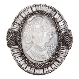 Vintage Sterling Silver Mother of Pearl Cameo Pendant/Pin/Brooch #15952